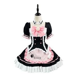 Lolita Maid Cosplay Costume Black Pink Bow Cat Paw Embroidered Dress Female Anime Role Play Outfit Spring 2025 - Product Image 4