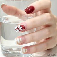 Ongles artificiels mignons de Noël, style salon, à presser, courts, carrés, avec bonhomme de neige et pointes françaises scintillantes