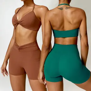 Yiyi conjunto de roupas frontais e de suporte, top atlético de beleza, roupas esportivas, conjunto de 2 peças, fitness para academia