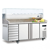 Bar à salades, table de préparation de sandwichs et salades, table de préparation de pizzas en marbre, réfrigérateur en acier inoxydable