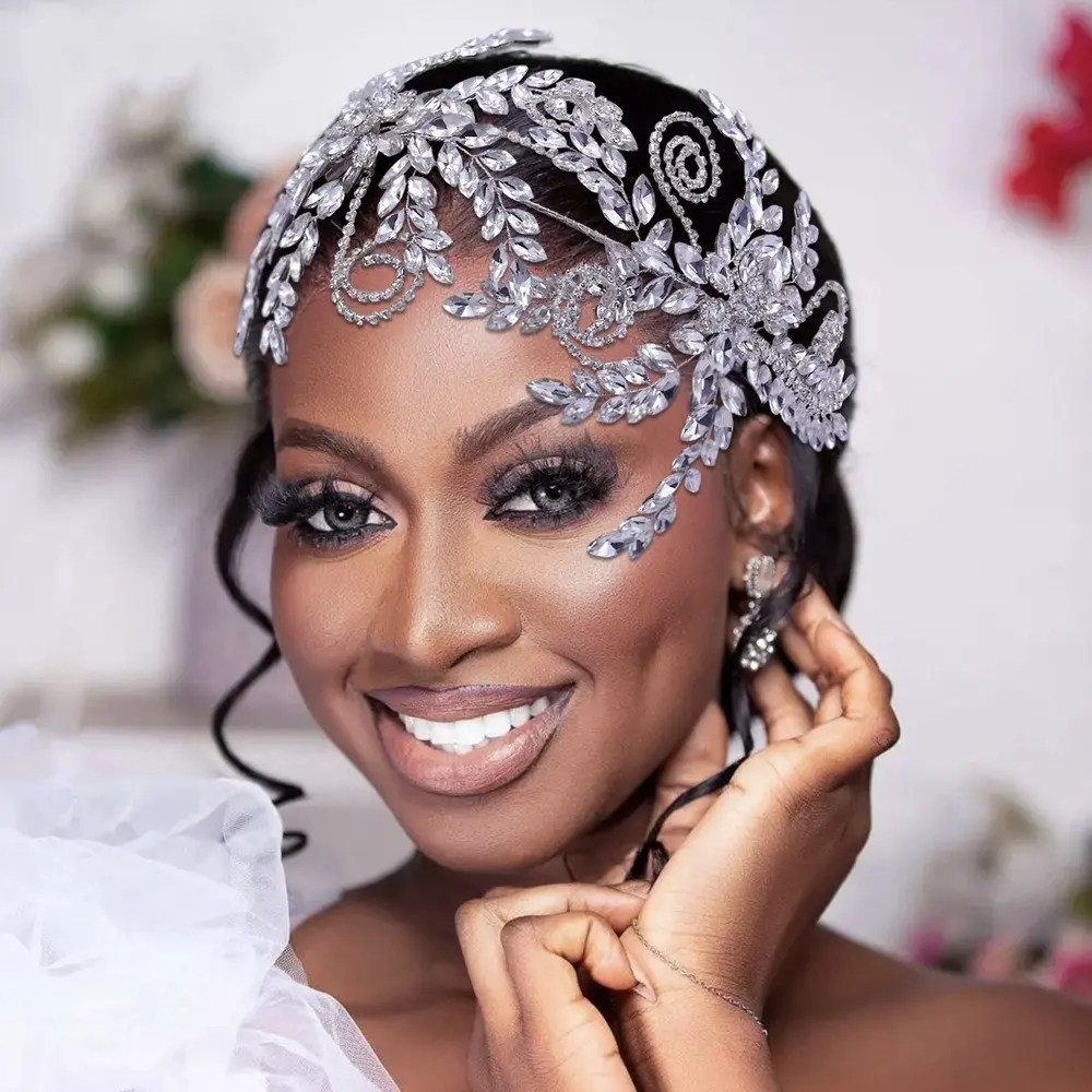 Handmade Bridal Headband with Rhinestones, Wedding Hair Accessory Segolike Rhinestone Wedding Headband, Bridal Hair Band  main image 2