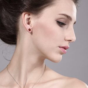 Gem Stone King 925 <b>Sterling</b> <b>Silver</b> Red Garnet <b>Stud</b> Earrings 6Mm Round Claw Setting Unisex January Birthstone - Product Image 5