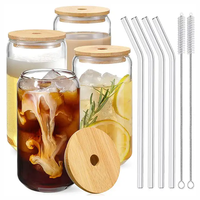 Verrerie de luxe 16oz verre borosilicate peut en forme de tasse à café boisson gobelet tasse boire verres à bière avec couvercle en bambou paille