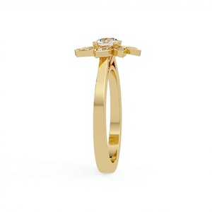 Anillo de Lujo con Diamantes Cultivados en Laboratorio, Oro Amarillo de 14K, 1.05 CT de Peso Total de Diamantes, Diseño Floral, Corte Redondo, Anillo de Compromiso para Fiesta - Product Image 5