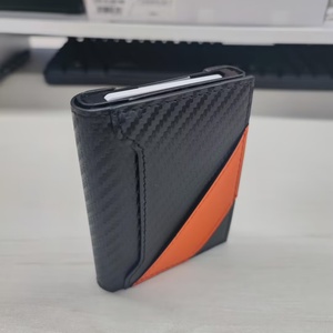 Men's Minimalist Pop up Business Design Slim Aluminium <b>Wallet</b> Customized Logo PU Leather <b>RFID</b> <b>Blocking</b> Pop-Up Metal Card Holder - Product Image 4