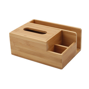 Bamboo Tissue <b>Box</b> Square Multifunctional Desktop Storage For Home Office Living Room Nordic Style <b>Pen</b> Holder Organizer - Product Image 1