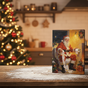 Décoration Murale Lumineuse de Noël sur Toile : Enfants Jouant dans la Neige, Père Noël Amusant, avec Cadre LED pour Maison, Salle de Bain, Salon - Product Image 3