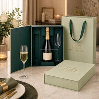 Emballage en papier personnalisé par le fabricant, estampage à chaud en or, logo, flûtes à champagne de luxe, boîte cadeau rigide magnétique avec sac cadeau