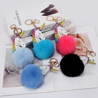 Vente en gros de pendentifs boule de fourrure de lapin imitation loutre de mode porte-clés licorne exquis sac pour femme accessoires suspendus