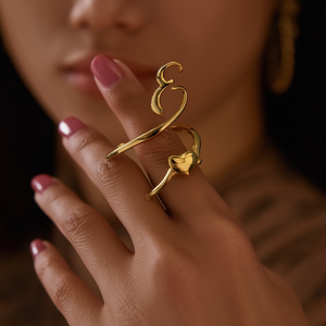 Fashion <b>Rings</b> PVD Gold Plated 316L Stainless Steel Heart Design <b>Adjustable</b> <b>Ring</b> For Women - Product Image 3