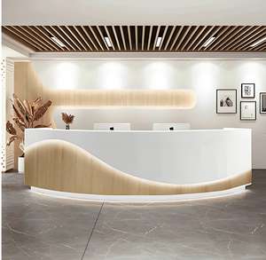 B054 Bureau d'accueil d'angle rétro industriel avec tiroirs, éclairage LED, espace pour logo, pour hôtel, école, salle de sport - Utilisation commerciale, personnalisable - Product Image 6