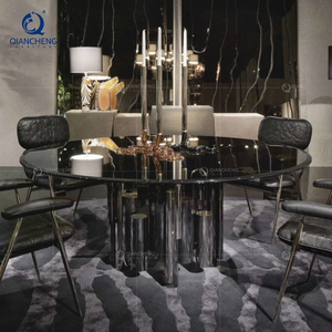 <span class=keywords><strong>Mesa</strong></span> De comedor De cristal con textura De agua De alto Material QIANCHENG, <span class=keywords><strong>Mesa</strong></span> De Jantar De <span class=keywords><strong>120</strong></span> ", mesas De comedor De moda pulidas Esstisch recubiertas - Product Image 2