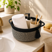 Cesta de Armazenamento Redonda Decorativa de Algodão para Banheiro, Ideal para Cosméticos e Organização em Casa