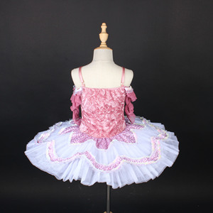 Swan Lake Ballet <span class=keywords><strong>Dress</strong></span> rosa Lantejoula Fluffy Stage Performance Dance Costume Manga Longa Malha Tutu Vestidos Treinamento Dancewear - Product Image 4