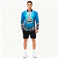 Polo de pêche à manches longues pour homme, motif requin corail, sublimation personnalisée, impression intégrale, pour activités de plein air