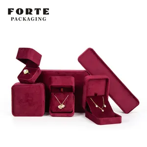 FORTE Kotak Perhiasan Kustom Kualitas Tinggi Desain Sudut Bulat Multi-fungsi Cincin Liontin Kotak Gelang Kotak Kemasan Perhiasan Beludru