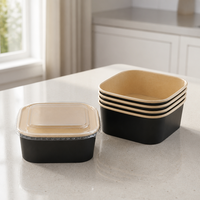 Bol alimentaire jetable en papier kraft carré et rectangulaire, 750 ml, 1000 ml, avec couvercle à clipser, robuste, pour salades, snacks et biscuits, personnalisable, marque privée