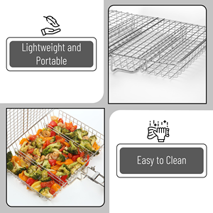 Grill Basket Barbecue BBQ Grilling Basket Stainless Steel Large Folding Grilling Baskets with Handle - Product Image 2