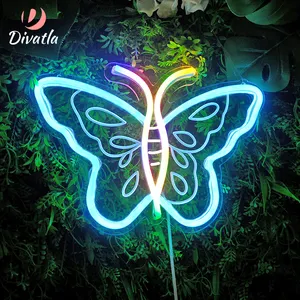 Divasla lampu Neon Led akrilik tahan air dekorasi pesta taman manis kupu-kupu kustomisasi