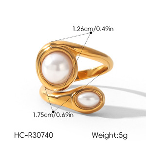 Anillo de Perlas de Acero Inoxidable de Lujo Ligero para Mujer, Chapado, Resistente al Deslustre, Banda Abierta, Joyería de Alta Gama, Accesorios al por Mayor - Product Image 4