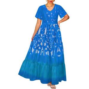 Nuevo para la primavera 2025 cuello en V profundo Casual elegante señoras de tamaño completo Maxi vestido estampado Tie-dye diseño Tribal polinesio - Product Image 4