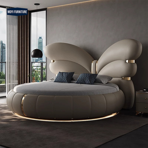 Muebles de Dormitorio de Diseño Moderno, Cabecera con Forma de Mariposa, Cama King Size con Cubierta de Cuero Suave, <span class=keywords><strong>Tapizada</strong></span>, con <span class=keywords><strong>Base</strong></span> de Acero Inoxidable - Product Image 4
