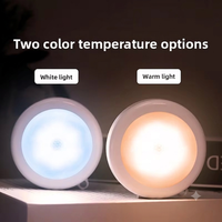 Veilleuse LED Circulaire Intelligente Blanche à Détection de Mouvement, 3 piles AAA, Lampe à Capteur Magnétique pour Armoire et Chevet, Commande par Interrupteur Inductif, Design Moderne, Nouveauté