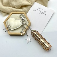 Porte-gloss en acier inoxydable tressé, breloque de sac, étui cœur, pendentif étoile et nœud, ornement mignon pour sac à main, cadeau pour femme