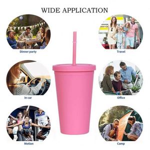 Custom Logo Printed 16oz 16 oz Matt Acrylic <b>Bubble</b> <b>Tea</b> <b>Cup</b> Double Wall <b>Reusable</b> Plastic Tumbler With Straw and Lid - Product Image 4