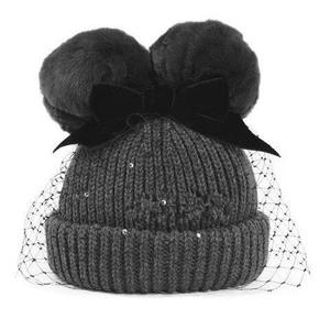 Nouveau chapeau d'hiver chic pour femmes chaud et extensible <span class=keywords><strong>tricot</strong></span>é avec de grandes boules de fourrure chapeau de ski épais voile de <span class=keywords><strong>maille</strong></span> pour le voyage - Product Image 1