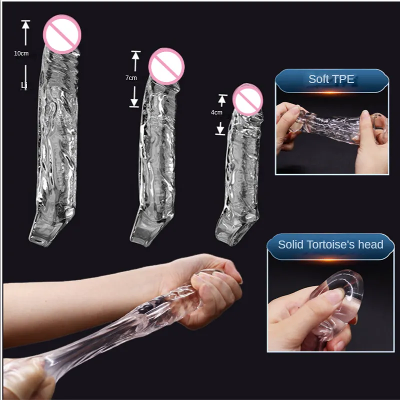 TPE Male Extend Sleeve Penis Extender Condoms Reusable Dildo Enhancer Sex Toys For Men Delay Ejaculation Sleeve