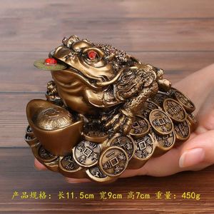 Statua di Rana Portafortuna in Resina, Decorazione Feng Shui a Tre Zampe, Rana del Denaro Jin Chan Chu per Casa e Ufficio - Product Image 3