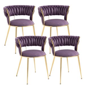 Sedia da pranzo da <span class=keywords><strong>cucina</strong></span> moderna viola dal Design speciale poltrona da toeletta con accento trapuntato in velluto per sala da pranzo, soggiorno, camera da letto - Product Image 3