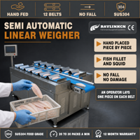 Petit Atelier Alimentaire Peseuse Linéaire SUS304 Poids Cible Exact par Paquet pour Filets de Poisson Pesage Alimentaire