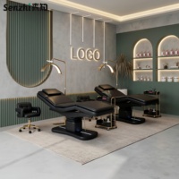Nouveau Lit de Massage Incurvé pour Cils Couleur Chocolat avec Chauffage, Table de Massage à 3 Moteurs Réglable, Lit de Beauté Électrique de Luxe pour Salon de Beauté