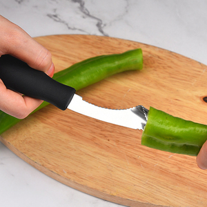 Décortiqueur de poivrons en acier inoxydable avec poignée en plastique et lame dentelée – Outil de préparation pour piments et jalapeños - Product Image 4