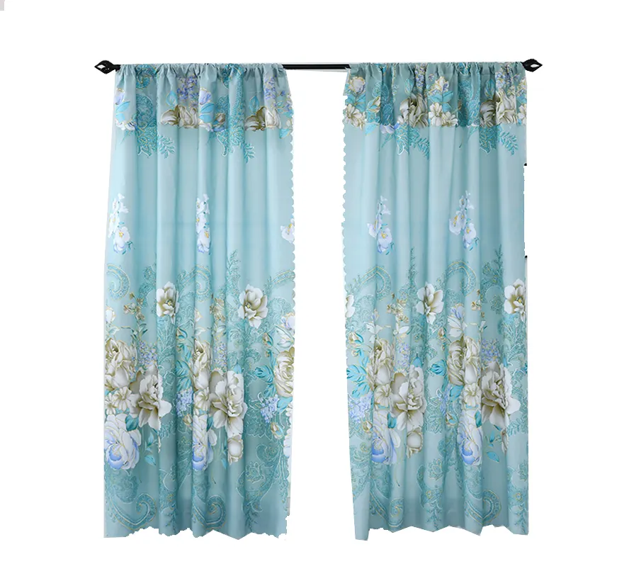 2021 Hot Sale Factory Wholesale 100% Polyester Printing Blackout Curtain Fabric Cloth Cyan Curtains Modern For The Living Room