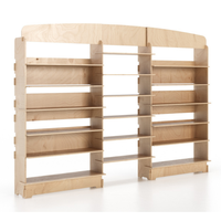 Étagère de présentation de vêtements en bois robuste personnalisable, étagères réglables, 290x204,6 cm, logo personnalisé, couleur personnalisée, magasins de détail, marque Esposit