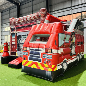 Château sautant de camion de pompiers pour le combiné extérieur commercial de terrain de jeu gonflable de videur d'enfants avec la glissière - Product Image 2