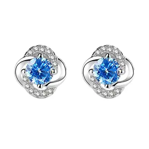 999 silver earrings female new diamond clover temperament personality Japan South Korea earrings simple and versatile earrings