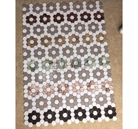 Mosaïque carrée géométrique en marbre avec inserts de pierres multicolores, résistante à l'eau, pour sol de salle de bain et salle à manger