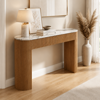 Table console incurvée en bois cannelé, table d'entrée en faux marbre pour couloir