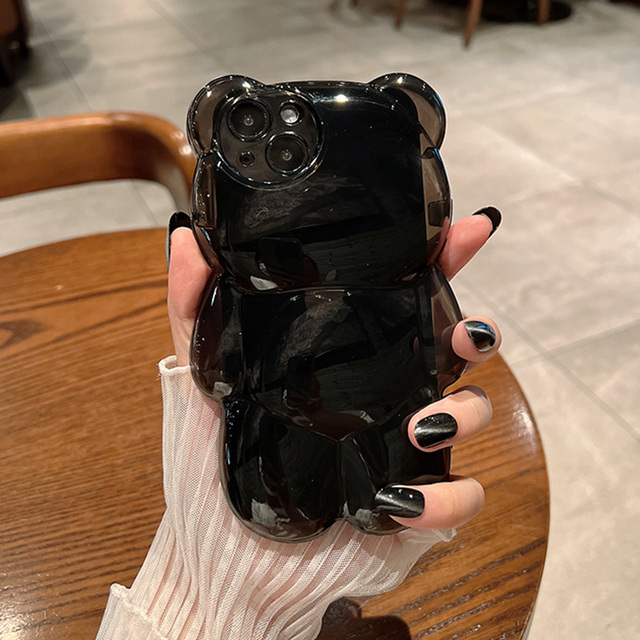 Ins Japan Cute 3D Bear Transparent Phone Case for iPhone 14 13 12 11 Pro XS Max X XR Cartoon Clear Animal Shockproof Soft Cover