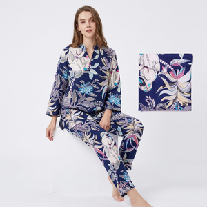 Ensemble de pyjama pour femmes en coton fait main, imprimé singe indien, respirant, séchage rapide, doux, élégant, col en V, taille haute, manches longues, pour l'été - Product Image 1