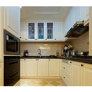 Modern Solid Wooden Kitchen Cabinet Finished Lacquer Countertop Kitchen Cabinet