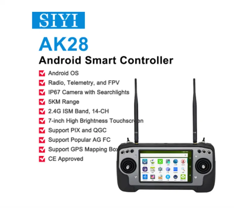 SIYI-transmetteur Radio intelligent AK28, transformateur FPV, Android, écran de 7 pouces pour Drones de pulvérisation, 14ch, 2.4G, 2KM CE