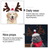 Serre-tête Cornes de Renne et Élan avec Bonnet de Noël pour Animaux de Compagnie – Accessoires de Costume de Noël pour Chiens et Chats