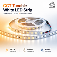Bande LED CCT à blanc réglable DC24V, double blanc dimmable 2700K-6500K, SMD 5050, ruban LED flexible pour projets résidentiels et bureautiques
