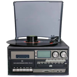 Tourne-disque rétro en bois personnalisé en usine, lecteur de cassette et de CD 10-en-1, enregistreur, Bluetooth, USB, SD, FM, AM, lecteur de disques vinyles, décoration intérieure - Product Image 3