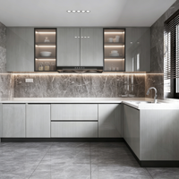 Meuble de cuisine en bois massif au design moderne avec panneau MDF réglable, porte MDF durable, mobilier personnalisable pour appartement, charnière de salon